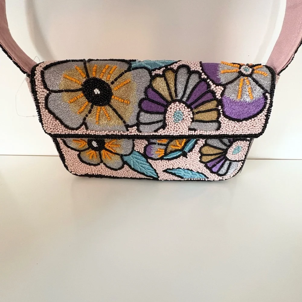 Floral Beaded Shoulder Bag NWT America And Beyond Sparkly Springy Intricate - Picture 3 of 16